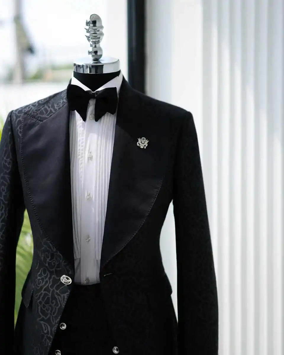 Vintage Jacquard Wedding Suits for Groom Peaked Lapel Single Breasted Tuxedos 2 Pcs Jacket Pants Evening Party Prom Customized