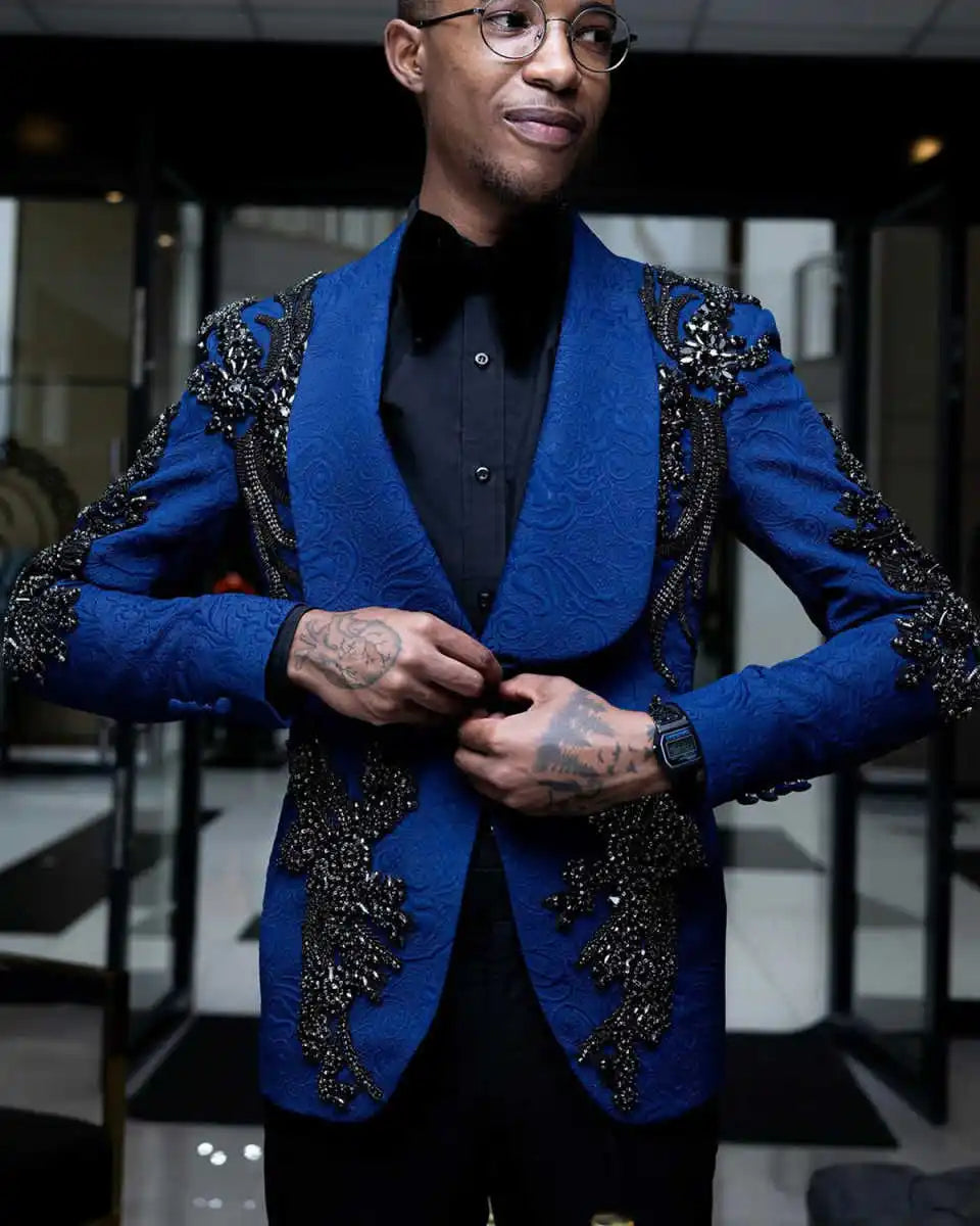 Luxury Appliques Men's Wedding Suit Blazers Shawl Lapel Tuxedos Single Breasted Jacket Business Groom Wear Only Coat Customized