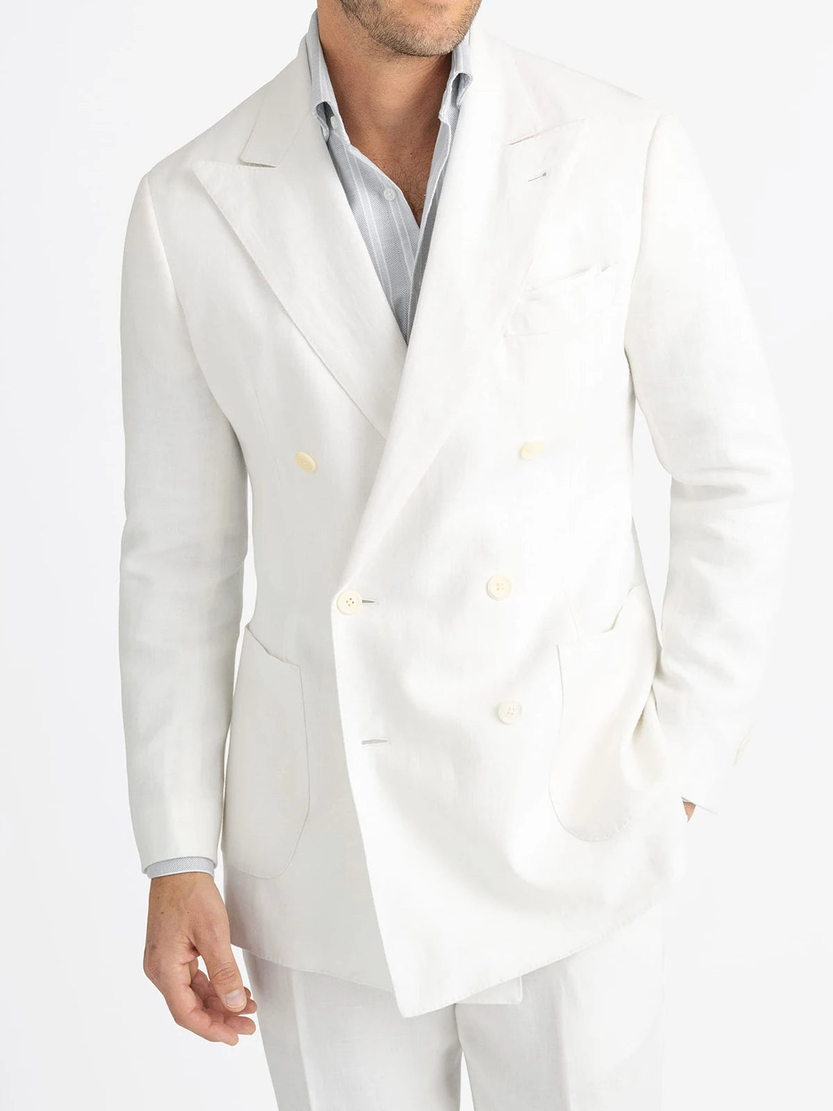 Men Suits Casual Peaked Lapel Linen Summer Beach Tailor-Made 2 Pieces Set Jacket Double Breasted Blazer Customized Coat Pants