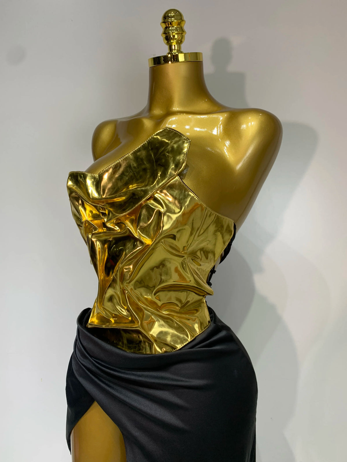 Women Gold Color Sexy Laced-up Tops 2 Pieces Set Long Dress Celebrate Evening Party Celebrity Elegant Dress