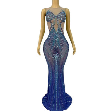 Sexy Stage Handmade Sparkly Rhinestones Elegant Mermaid Dress Women Birthday Evening Prom Gown Show Red Carpet Stage Costume