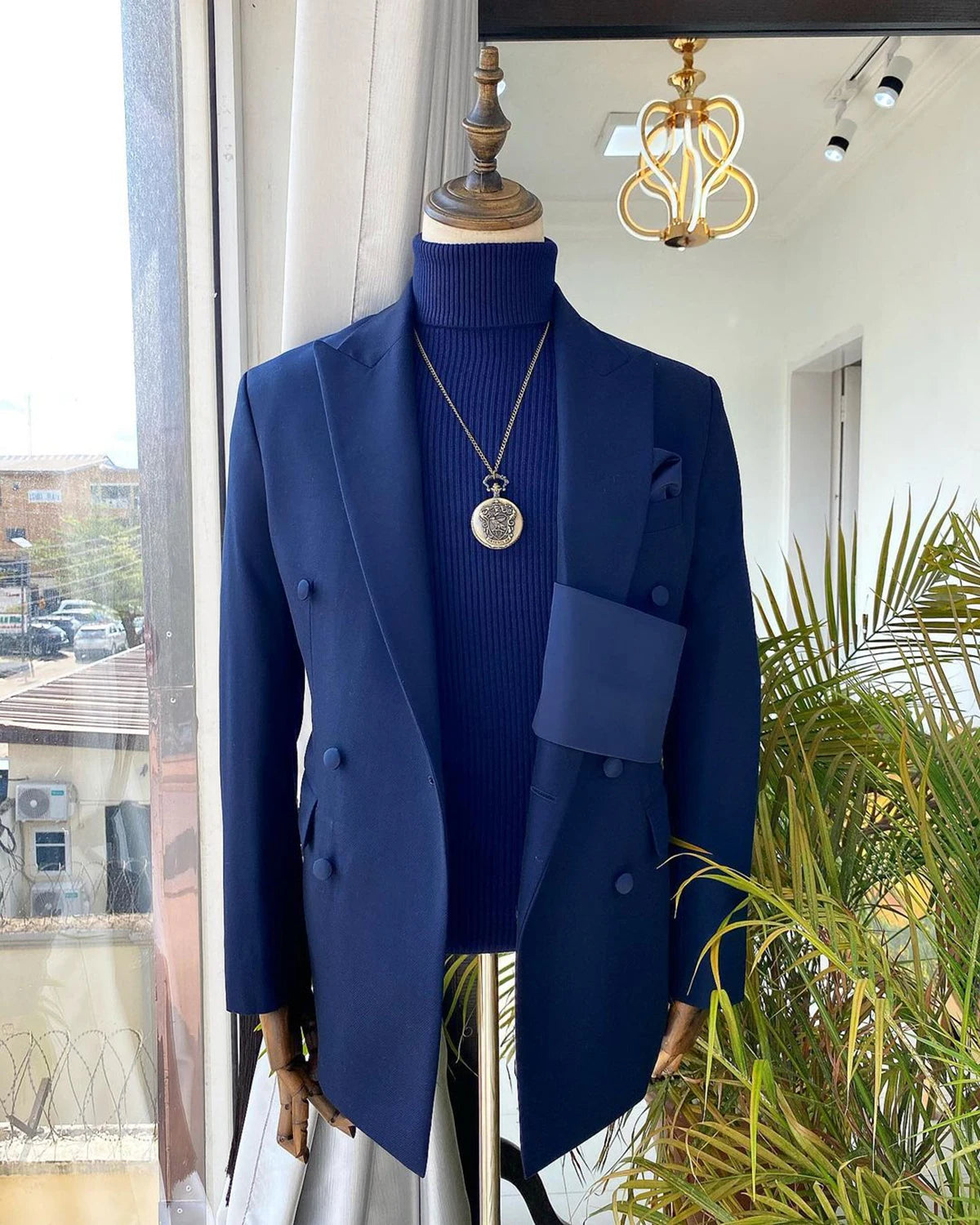 Blue Groom Suit for Wedding Slim Fit Peaked Lapel Mens Blazer Party Birthday Formal Wear 2 Pieces