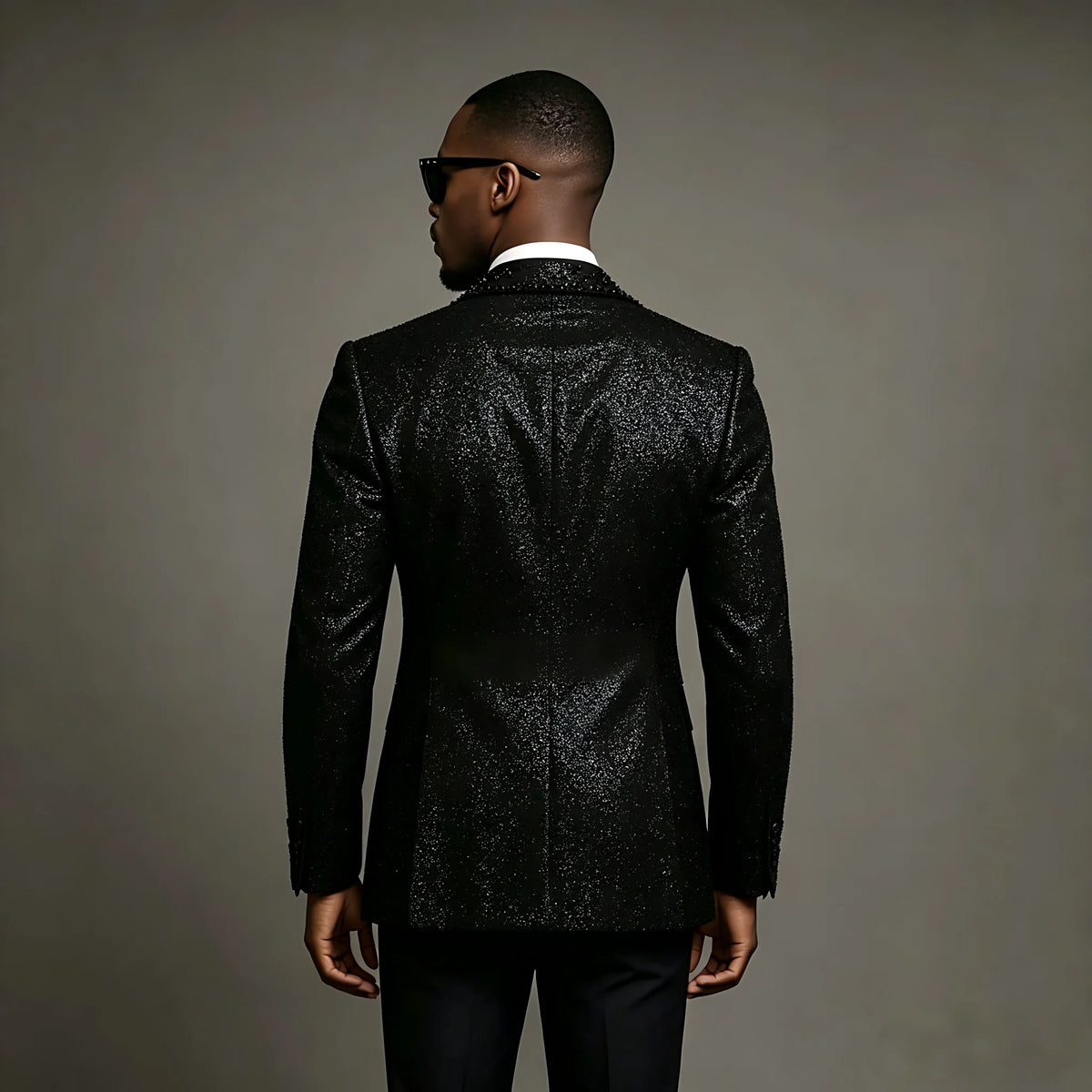Shiny Black Men Suits 3 Pieces Business Blazer Vest Pants Beads Wedding Groom Prom Wear Party Formal Customized