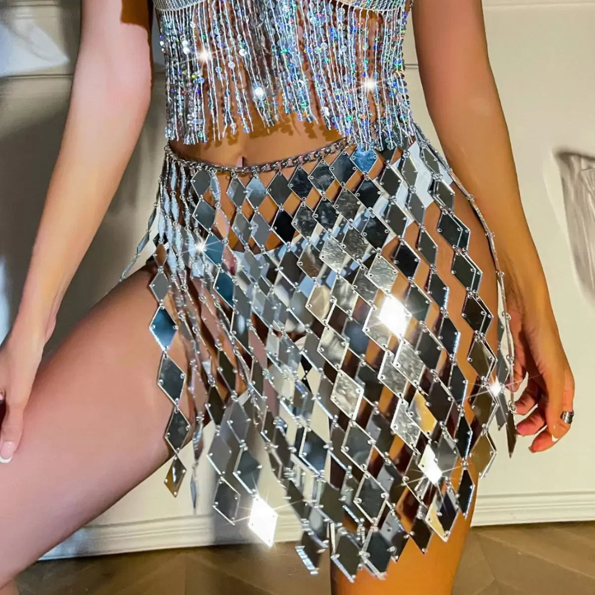 Casual Handmade Sexy Acrylic Ultra-Short Skirt Nightclub Prom Dresses