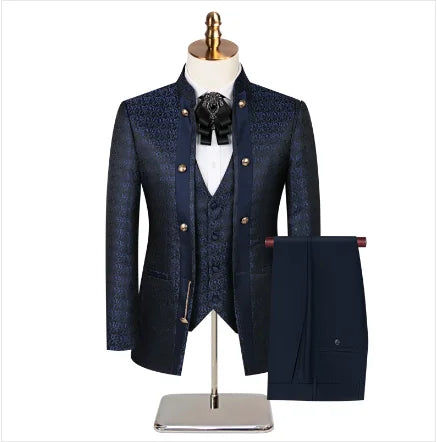 Wedding Host Performance Men's Suit Dress Three-piece Botanical Floral Pattern  Blazer  for Men with Pants and Vest