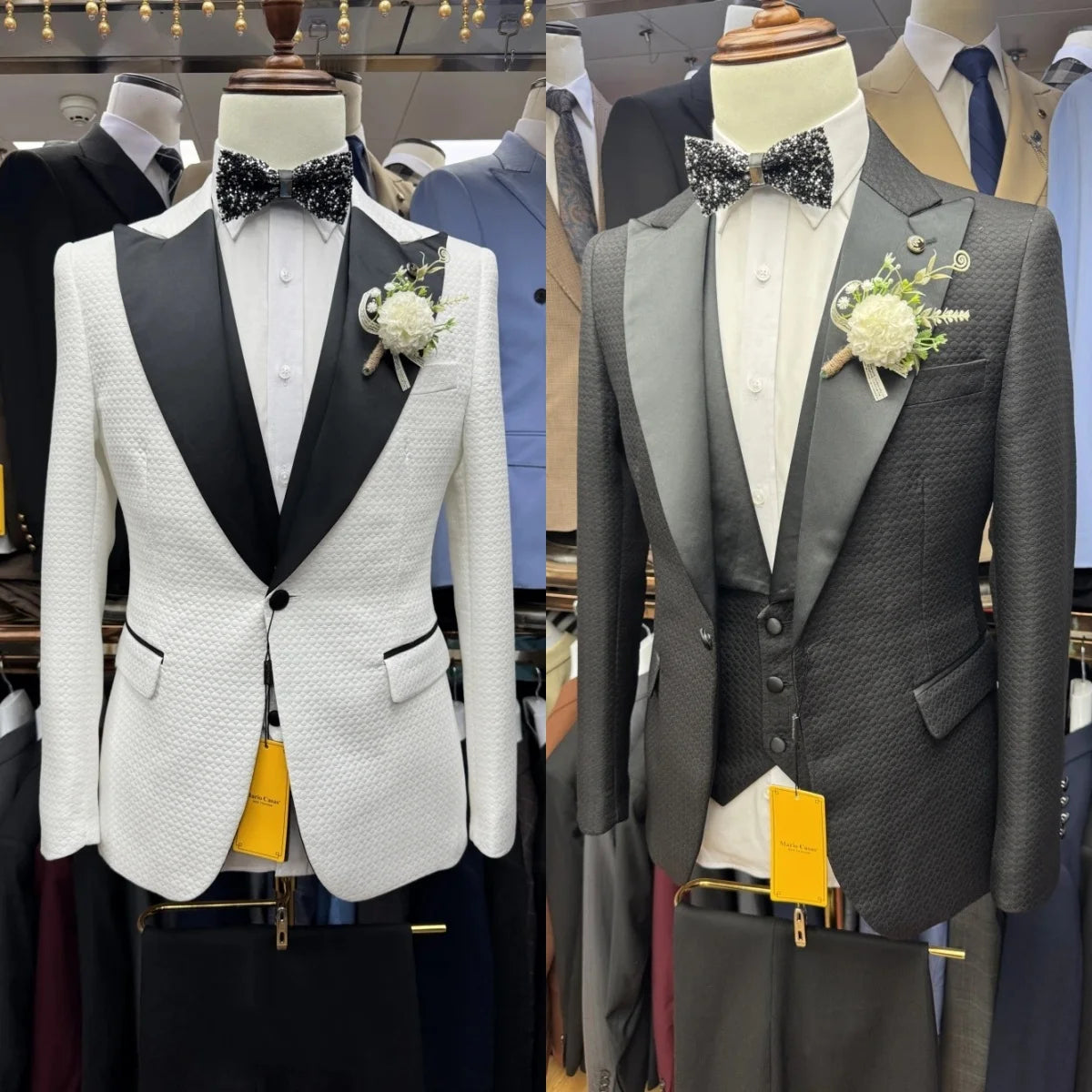 Men Suits Tailor-Made 3 Pieces Set Coat Air Cotton Peaked Lapel Blazer Groom Double Breasted Customized Jacket Vest Black Pants