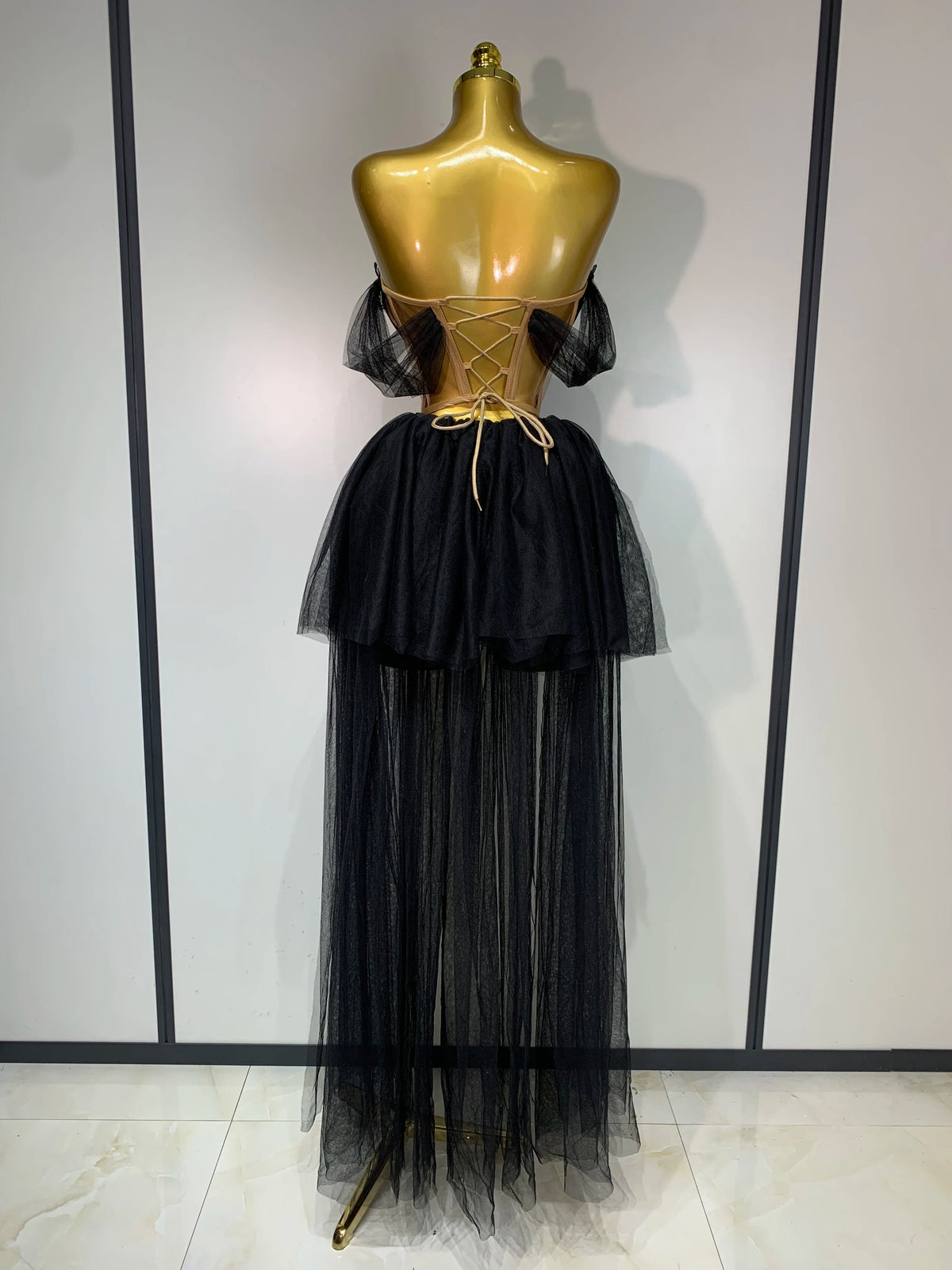 Sexy Cute Mesh Tops Skirt 2 PCS Set Women Celebrate Party Birthday Nightclub Performance Stage Show Outfit