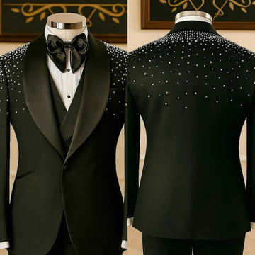 Rhinestone Luxurious Wedding Suits for Groom Shawl Lapel Single Breasted Tuxedos 2 Pcs Jacket Pants Party Prom Customized