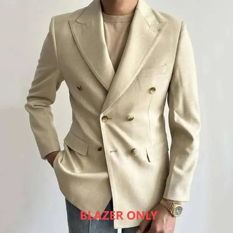 Italian Double Breasted Suit for Men Gentleman Business Blazer Hombre Luxury Retro Fall Long Sleeve Suit Dress Prom Blazers Men