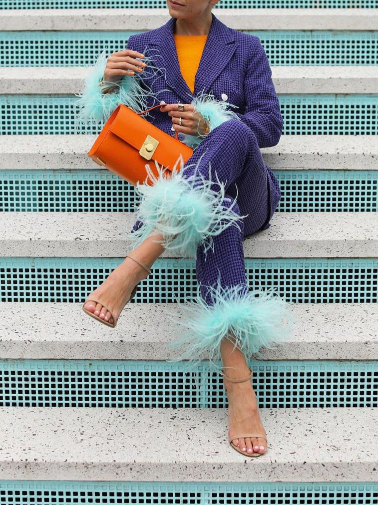 Ensemble 2 pièces pour femme, style urbain, loisirs, pantalon, plumes, carreaux, célébrités, soirée, mère de la mariée, mariage formel 