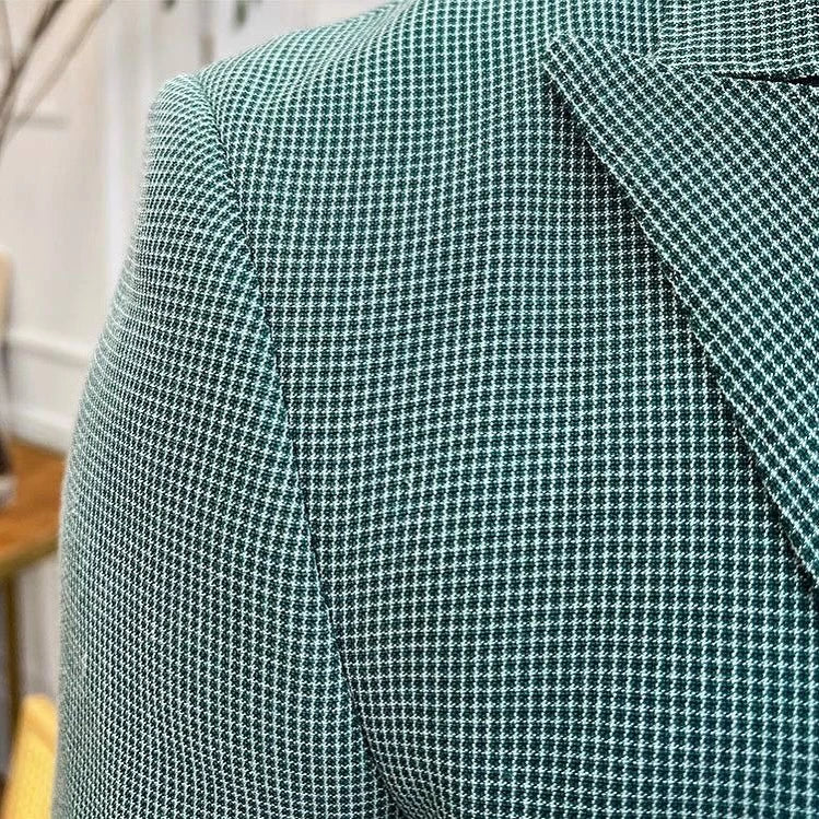Unique Men Suits Peaked Lapel Houndstooth Tailor-Made 2 Pieces Set Jacket Blazer Groom Customized Coat Vest Black Pants