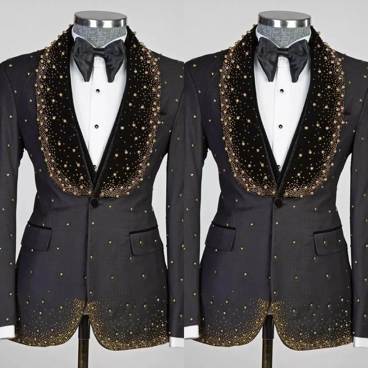 Stylish Men's Suit Pearls Shawl Lapel Blazer 2 Pieces Set Beaded Coat One Button Prom Formal Occasion Customized Jacket Pants
