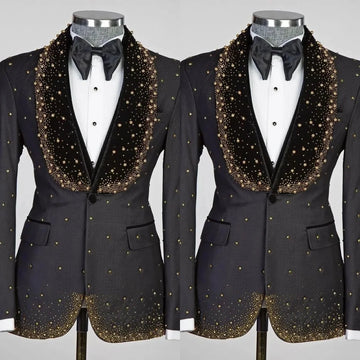 Stylish Men's Suit Pearls Shawl Lapel Blazer 2 Pieces Set Beaded Coat One Button Prom Formal Occasion Customized Jacket Pants