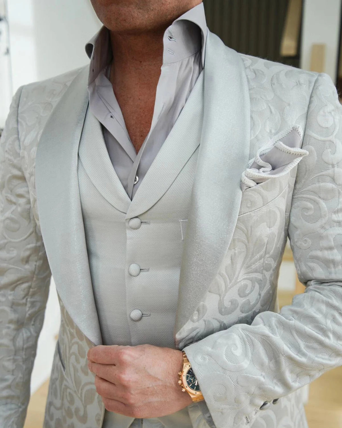 Elegant Wedding Suits 3 Pcs for Men Shawl Lapel Groom Wear Slim Fit Prinstriped Tuxedos Evening Party