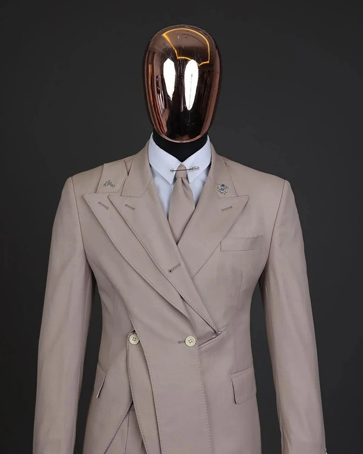 Men Suits Tailor-Made 2 Pieces Set Coat Unique Peaked Lapel Groom Blazer Evening Party Customized Jacket Black Pants
