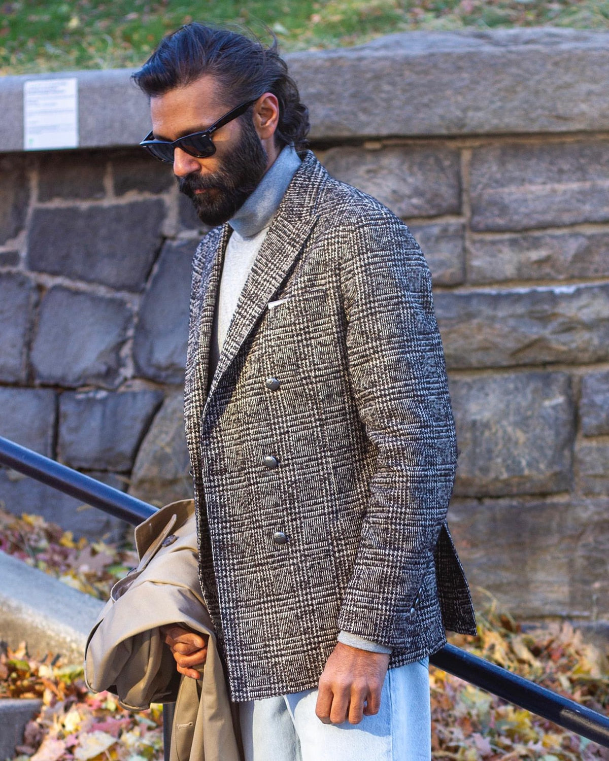 Traje de hombre de una pieza, blazer cruzado con solapa de pico, traje de negocios a cuadros a rayas para novio de boda, traje a medida para hombre