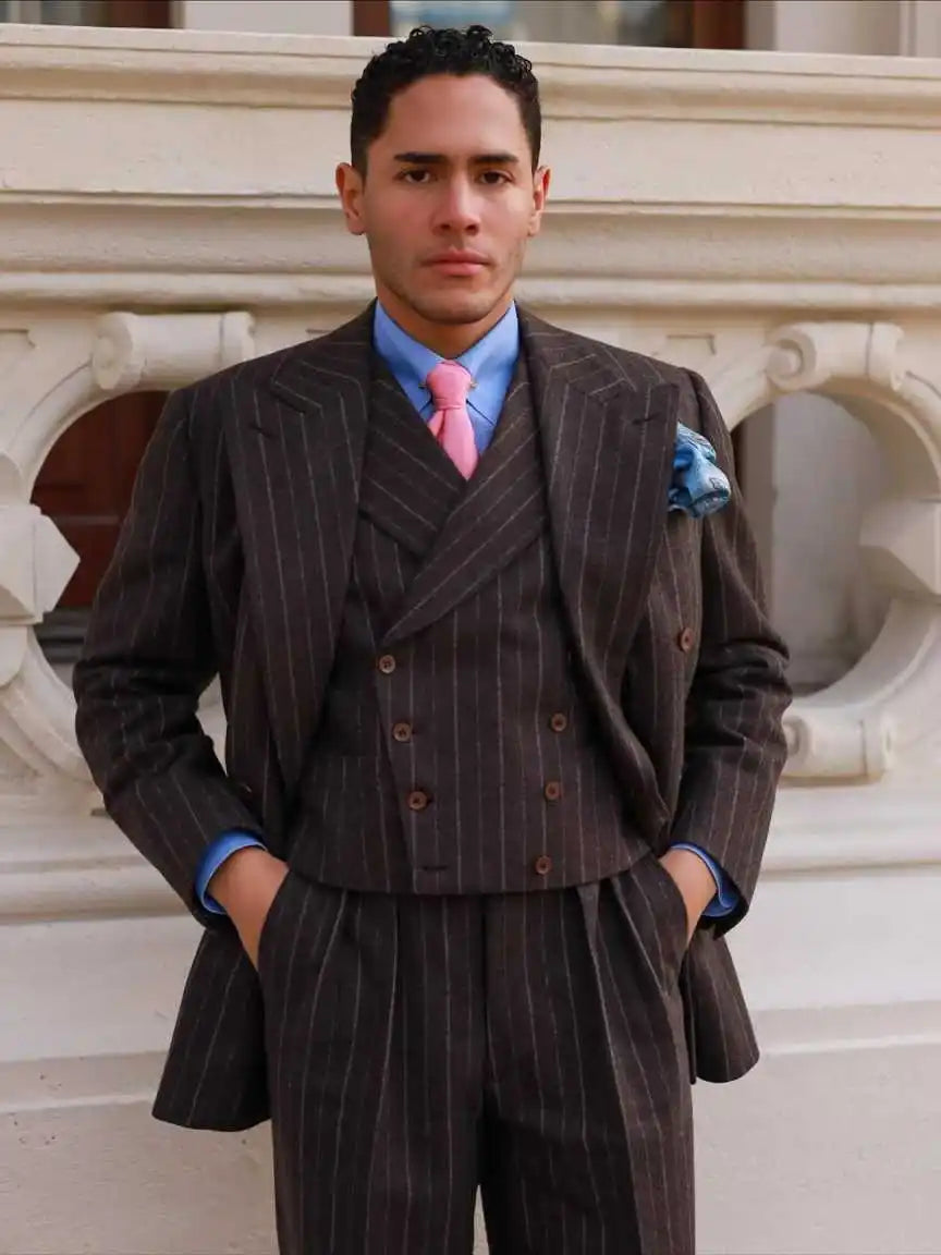 Fashion Wedding Tuxedos Pinstripe 3 PCS Jacket Vest Pants Men Suit Classic Fit  Double Breasted Evening Groom Coat Customized