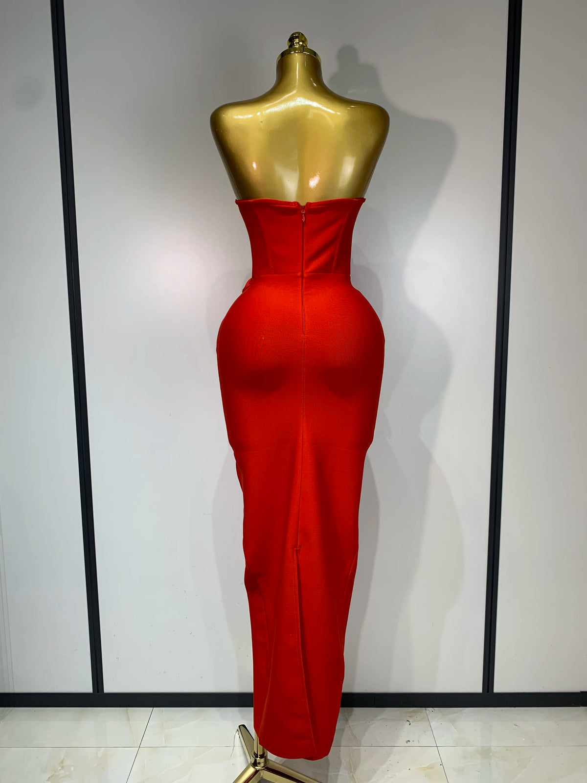 Women Sexy Strapless Backless Red Flower Midi Bandage Dress Celebirty Elegant Evening Club Party Birthday Dresses