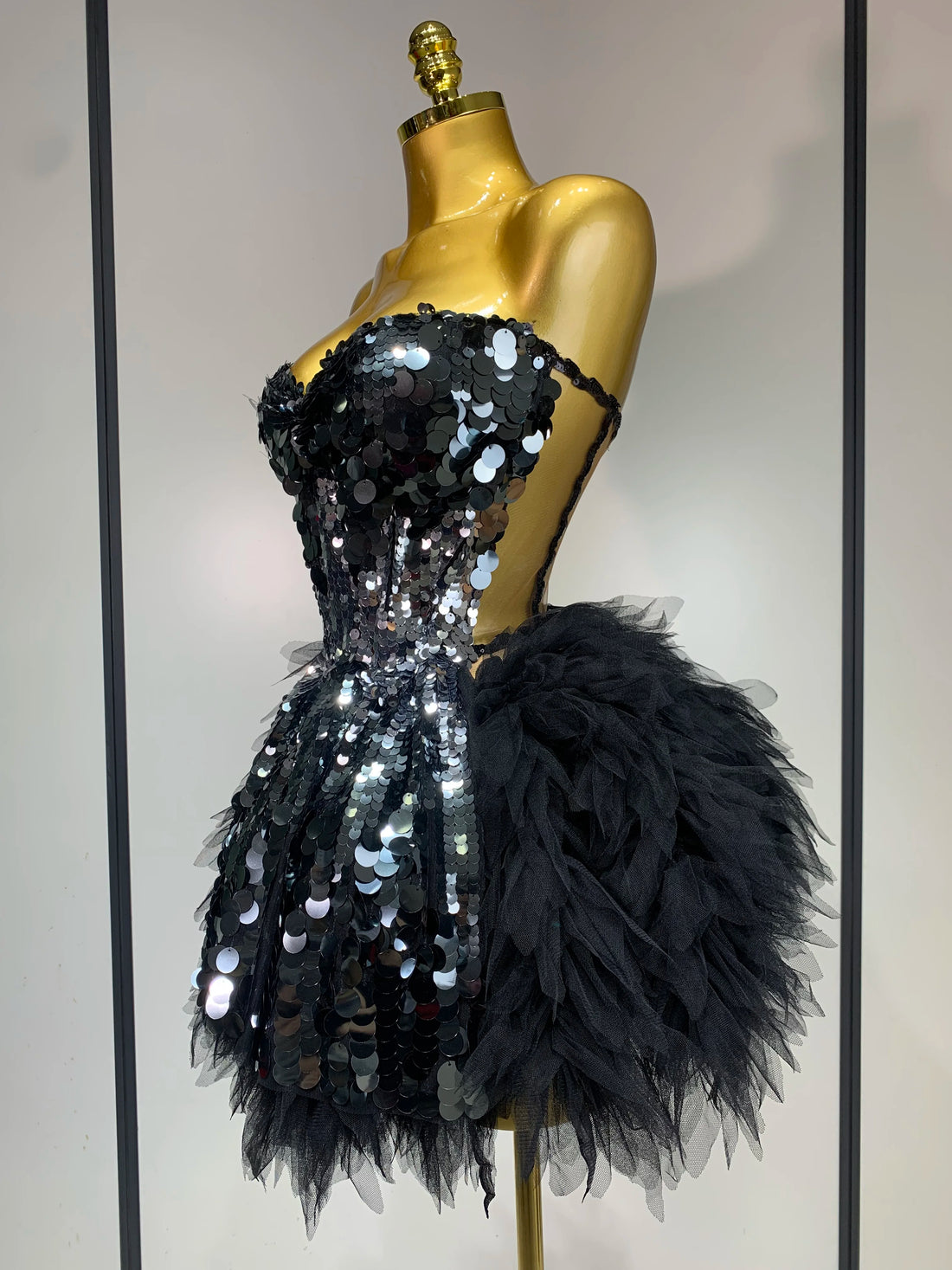 Sparkly Black Sequins Two Pieces Set for Women Party Evening Prom Celebrate Birthday Photo Shoot Dress Nightclub Dance Costume