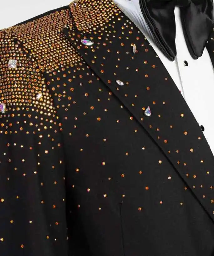 Luxurious Beaded Wedding Tuxedos 2 Piece Set Jacket Pants Black Men Suit Crystal Groom Wear Party Evening Suits Customized