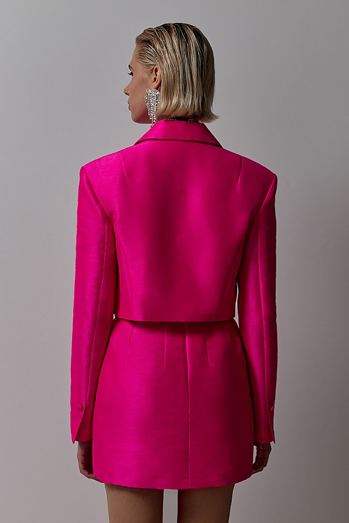 Blazer en satin de soie pour femme, veste courte, grand nœud, jupe de soirée, tenue de mariage, ample, deux pièces 