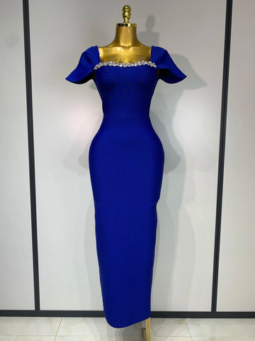 Celebrity Elegant Bandage Long Party Dress Women Sexy Square Collar Stretch Evening Prom Gown Club Luxury Birthday Dresses