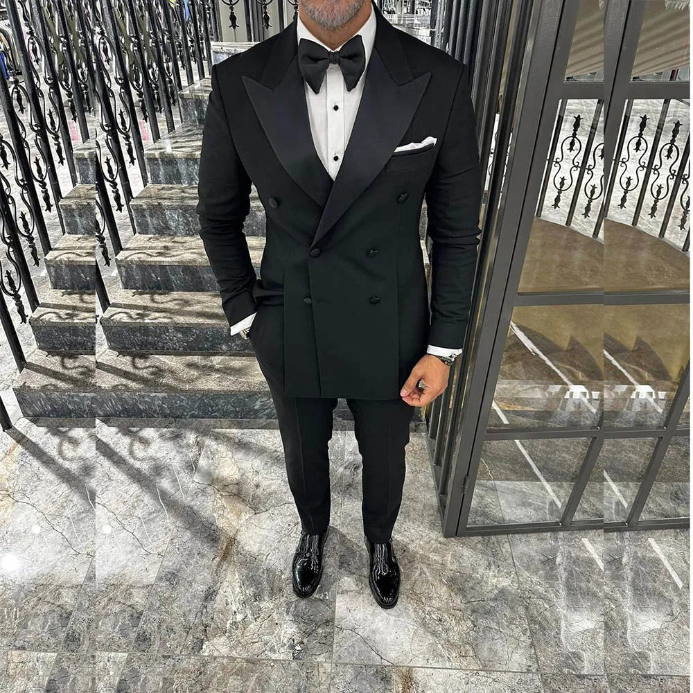 Trajes de moda para hombre, color sólido, a medida, doble botonadura, blazer dividido, solapa de pico, largo regular, corte entallado, ropa masculina, disfraz