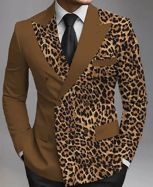 Leopard Print Mens Wedding Tuxedos Custom Made Groom Wear Peaked Lapel Prom Male Birthday Party Jacket Black Pants Suits