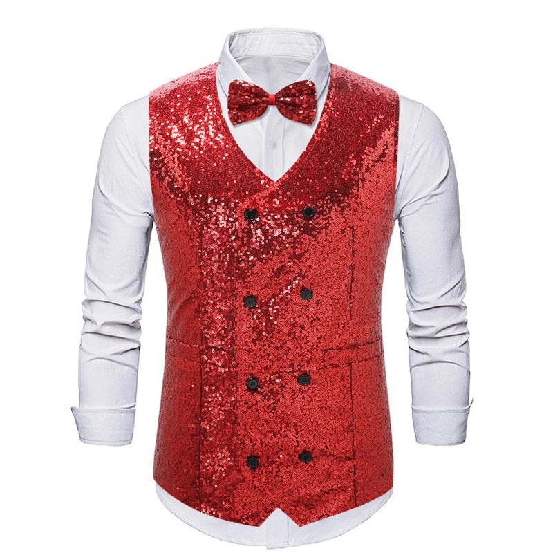 New Fashion Shiny Sequin Suit Vest for Men, Gold /Silver  Double Breasted Chalecos De Vestir Hombre