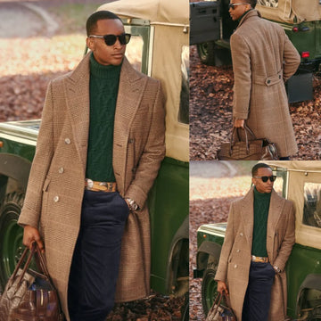 Vintage Men's Overcoat Houndstooth Peaked Lapel One Pieces Set Tailor-Made Windbreaker Double Breasted Warm Blazer Customized