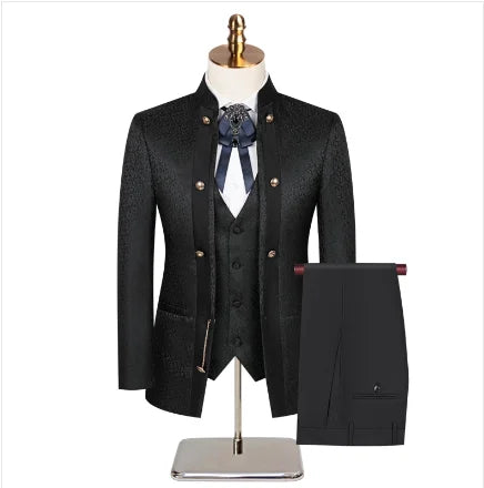 Wedding Host Performance Men's Suit Dress Three-piece Botanical Floral Pattern  Blazer  for Men with Pants and Vest