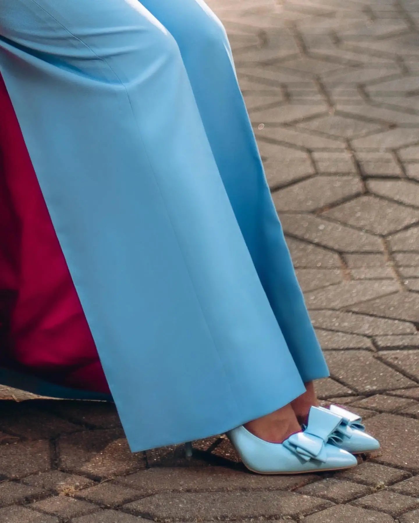 Trajes de pantalón azul cielo para mujer, corte entallado, flores 3D, ropa de calle femenina para oficina, conjuntos de dos piezas de chaqueta larga 