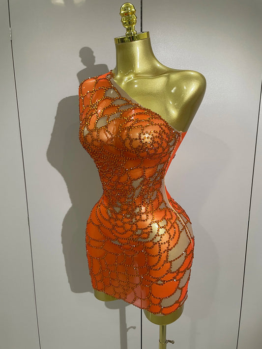 Women Shining Rhinestones Sexy One Shoulder Cultivation Dress Birthday Celebrate Party Evening Gown Singer Stage Costume