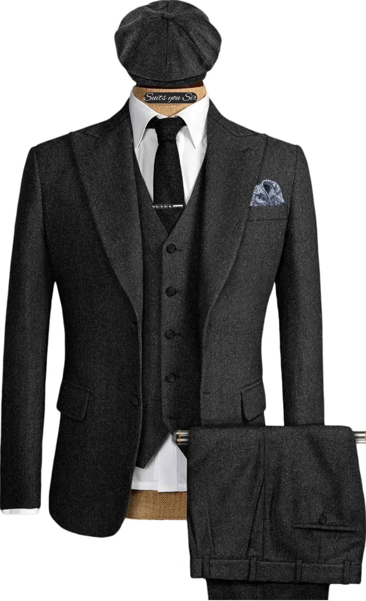 Mens Herringbone Suits 3 Pieces Wool Formal Groom Wear Work Business Customize Tuxedos Blazer Pants Vest for Wedding