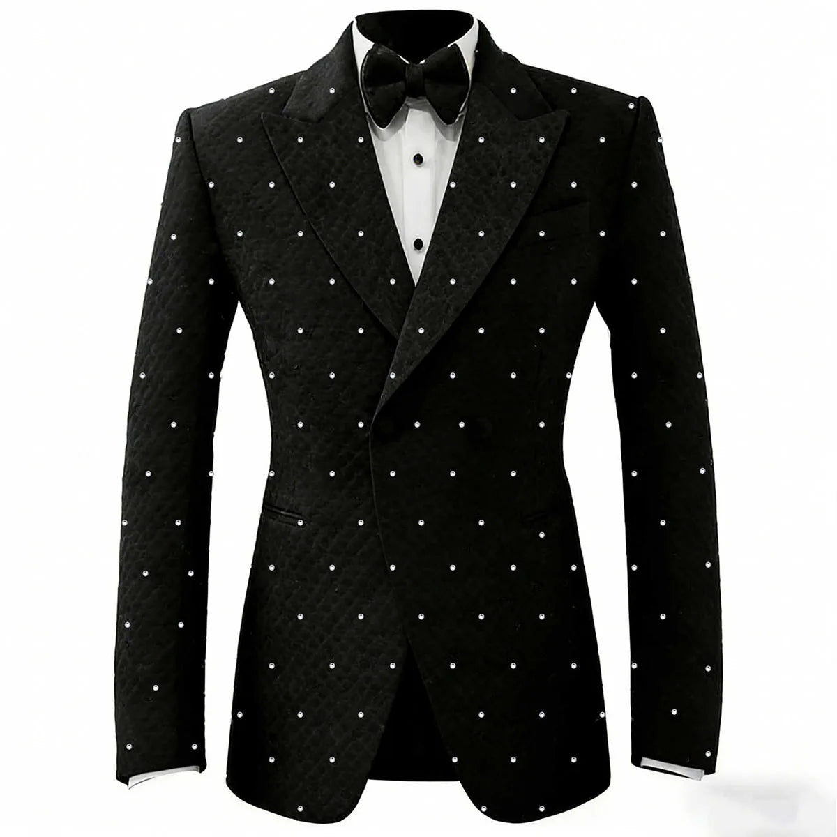 Shiny Metal Embellished Men Suits Peaked Lapel Groom Tuxedos 2 Pieces Sets Wedding Blazers Outfit Slim Customized
