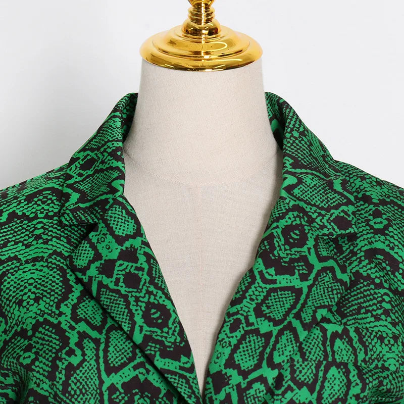 Conjunto de pantalón formal de talla grande con blazer de solapa con estampado verde, conjunto de pantalón de dos piezas