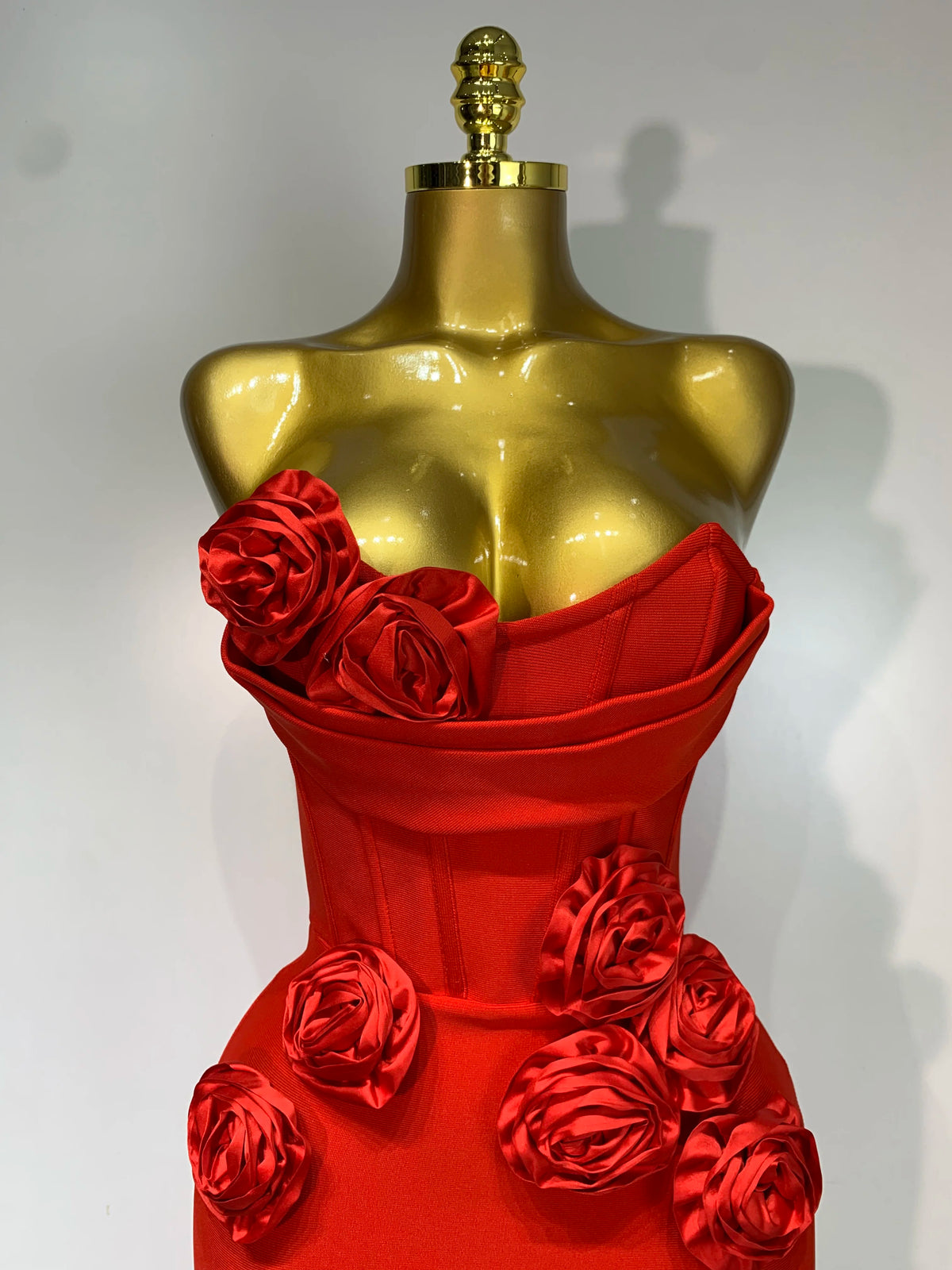 Women Sexy Strapless Backless Red Flower Midi Bandage Dress Celebirty Elegant Evening Club Party Birthday Dresses