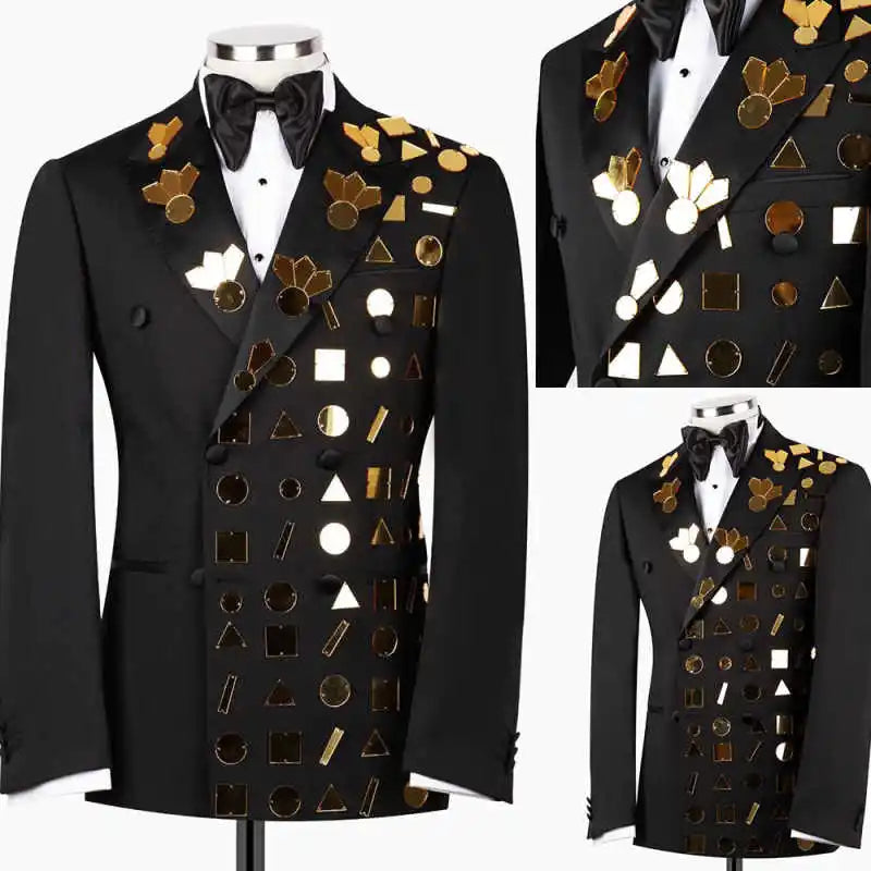 Handsome Wedding Tuxedos 2 Piece Set Jacket Pants Peaked Lapel Men Suit Sequin Double Breasted Groom Wear Party Suits Customized