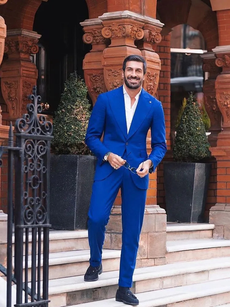 Men's Royal Blue Slim Fit Large Size 2-Piece Wedding Tuxedo Suit for Groom, Party & Prom