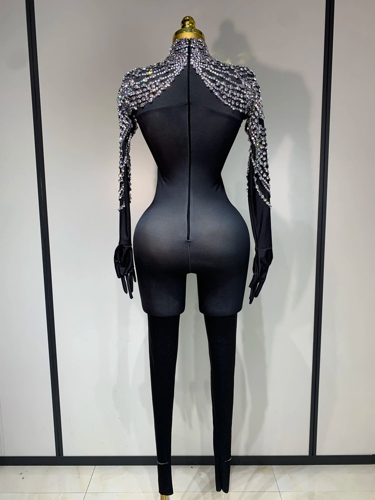 Women Sexy Nightclub Evening Party Drag Queen Singer Dancer Stage Performance Costume Luxury Rhinestone Stretch Jumpsuit