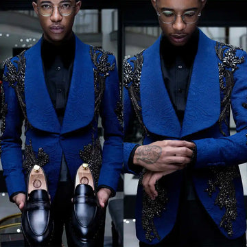 Luxury Appliques Men's Wedding Suit Blazers Shawl Lapel Tuxedos Single Breasted Jacket Business Groom Wear Only Coat Customized