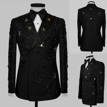 Luxurious Beaded Wedding Tuxedos Crystal 2 Piece Set Jacket Pants Men Suits Double Breasted Groom Wear Party Suit Customized