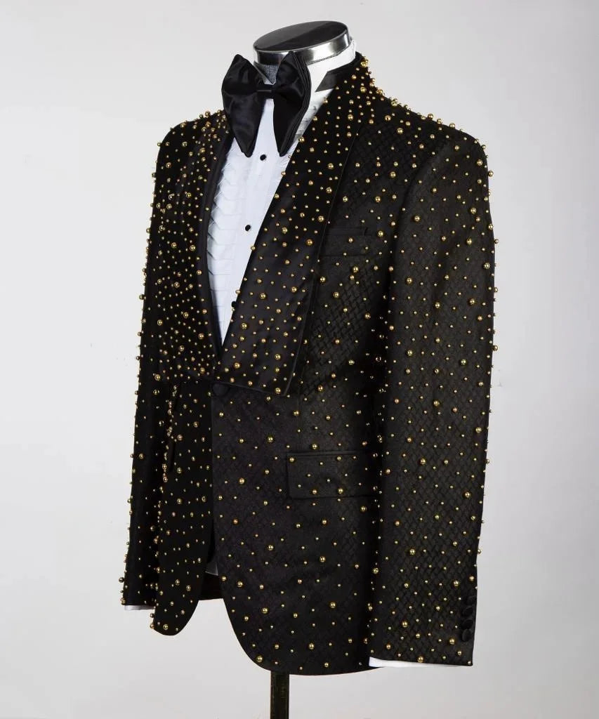 Men Suits for Wedding Beaded 2 Pieces Set Coat Shawl Lapel Tailor-Made Groom Blazer One Button Party Customized Jacket Pants
