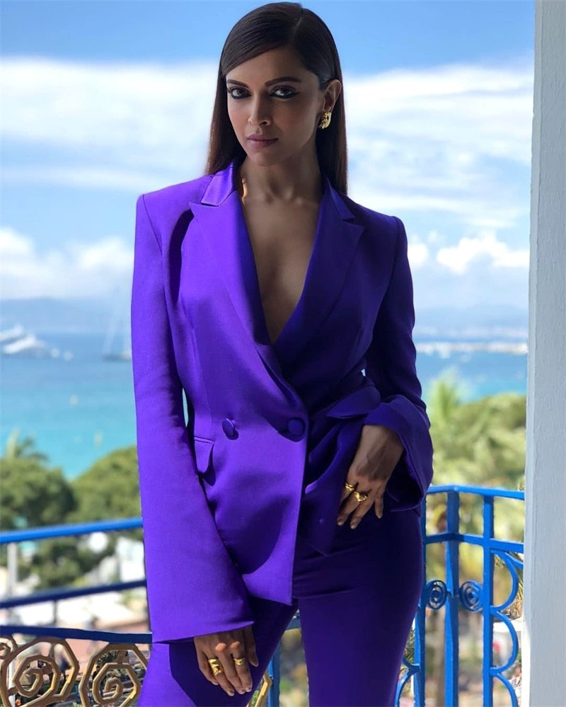 Ensemble costume 2 pièces pour femme, blazer croisé, pantalon, violet, robe de soirée formelle, robe de bal, sur mesure, tenue de bureau 