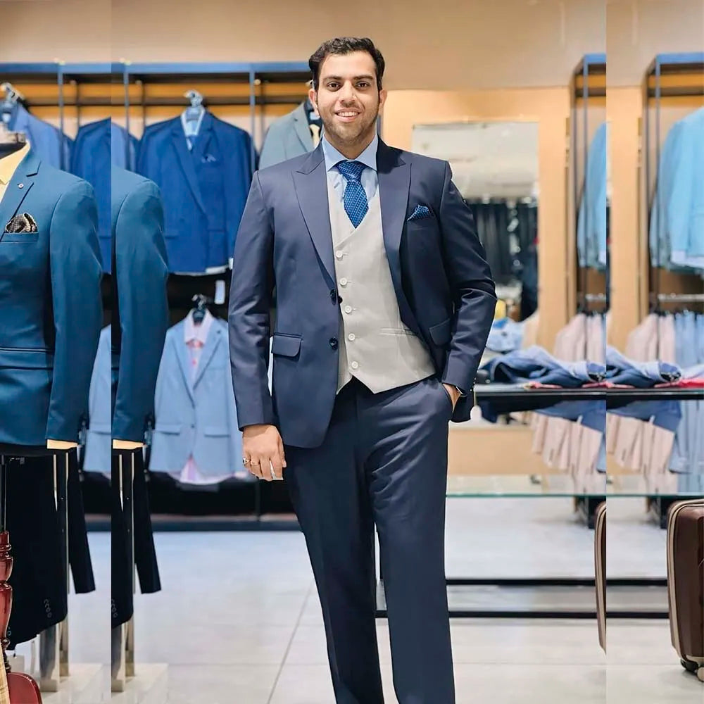 Trajes de 3 piezas personalizados para hombre, elegante blazer de solapa de pico con botonadura sencilla, chaqueta formal para ocasiones especiales, pantalones, chaleco, ropa masculina.