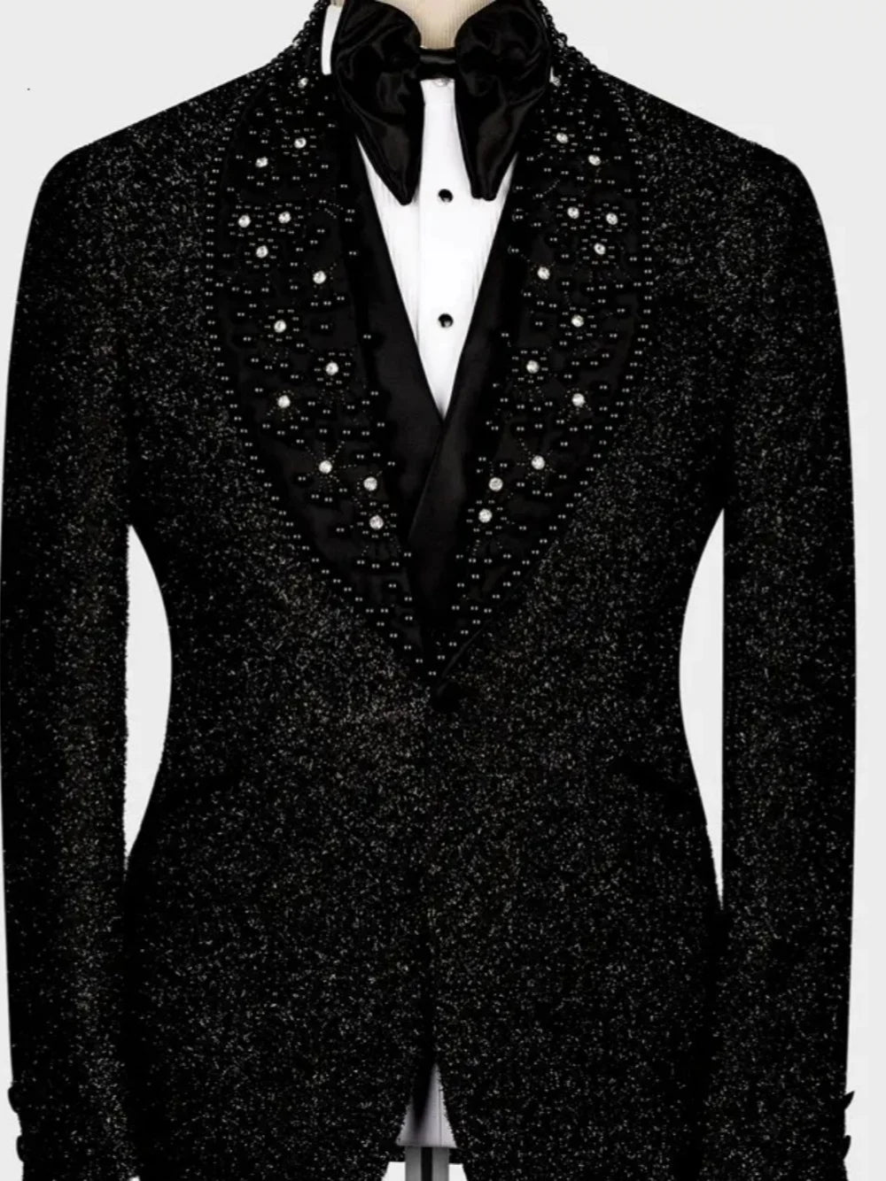 Luxury Wedding Tuxedos Beaded Pearls Single Breasted Men Suit Shawl Lapel 1 Piece Set Jacket  Groom Blazers Customized