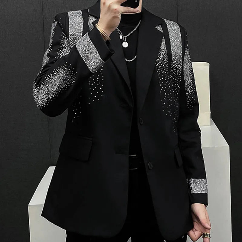 Blazer Luxury Diamond Mens Fashion Heavy Industry Hot Diamond Punk Slim Suit Jacket Men s De Vestir