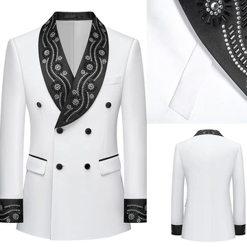 Modern Men Suits Tailor-Made 2 Pieces Set Jacket Shawl Lapel Blazer Beaded Double Breasted Groom Customized Coat Pants