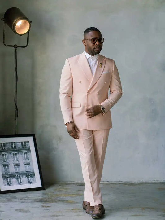 Classic Wedding Suits for Groom Peaked Lapel Double Breasted Tuxedos 2 Pcs Jacket Pants Evening Party Prom Customized