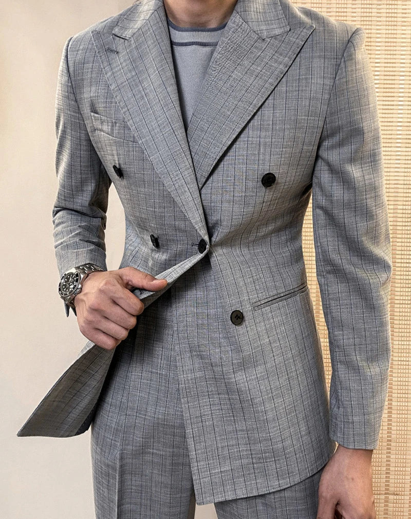 Costume de mariage pour homme, costume formel décontracté à double boutonnage, 2 pièces, pour bureau, travail, fête, bal de promo